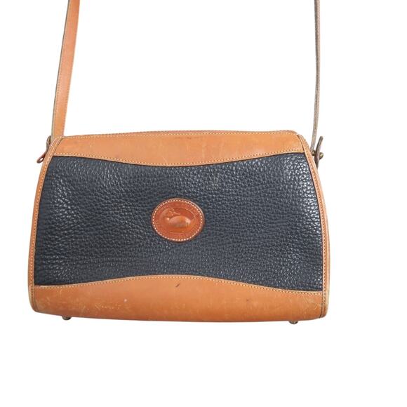 Vintage 90s Dooney & Bourke Black and Tan Leather Crossbody Bag Purse - Picture 2 of 9